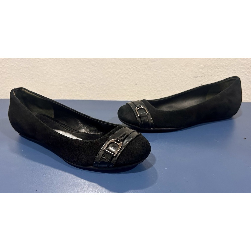 Cole Haan Air Josey Black Suede Patent Ballet Flats Horsebit Buckle 6B